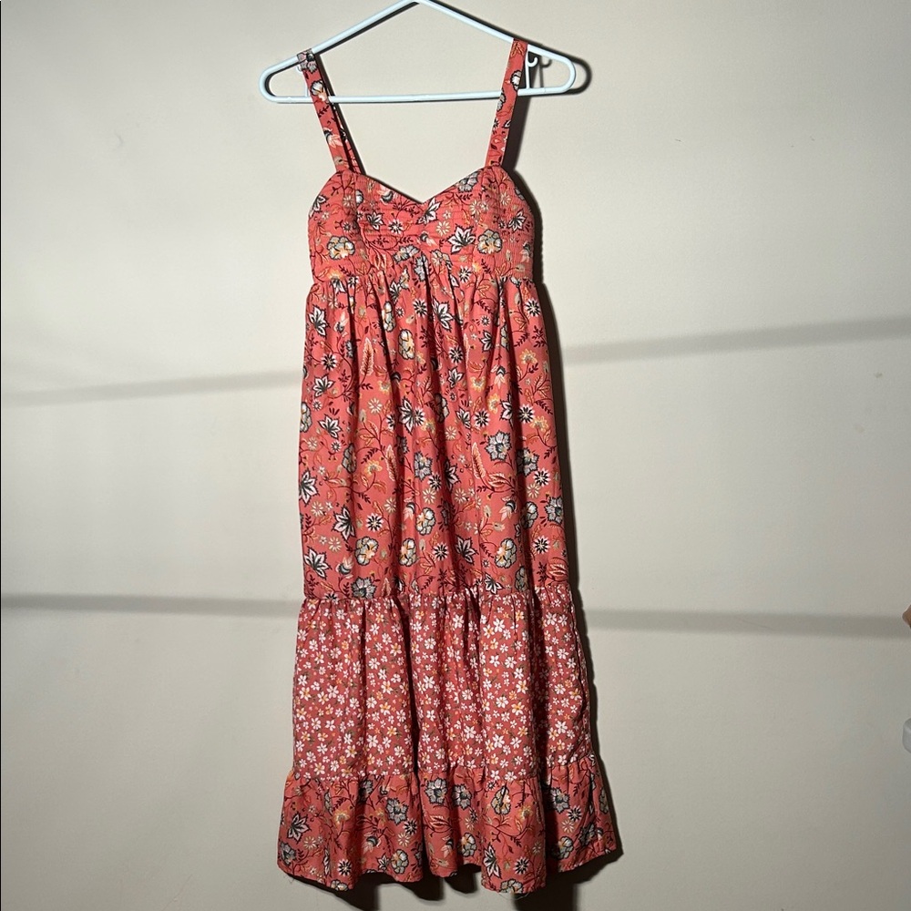 Band of the Free Chic, Bohemian Coral Floral Midi Dress, XS